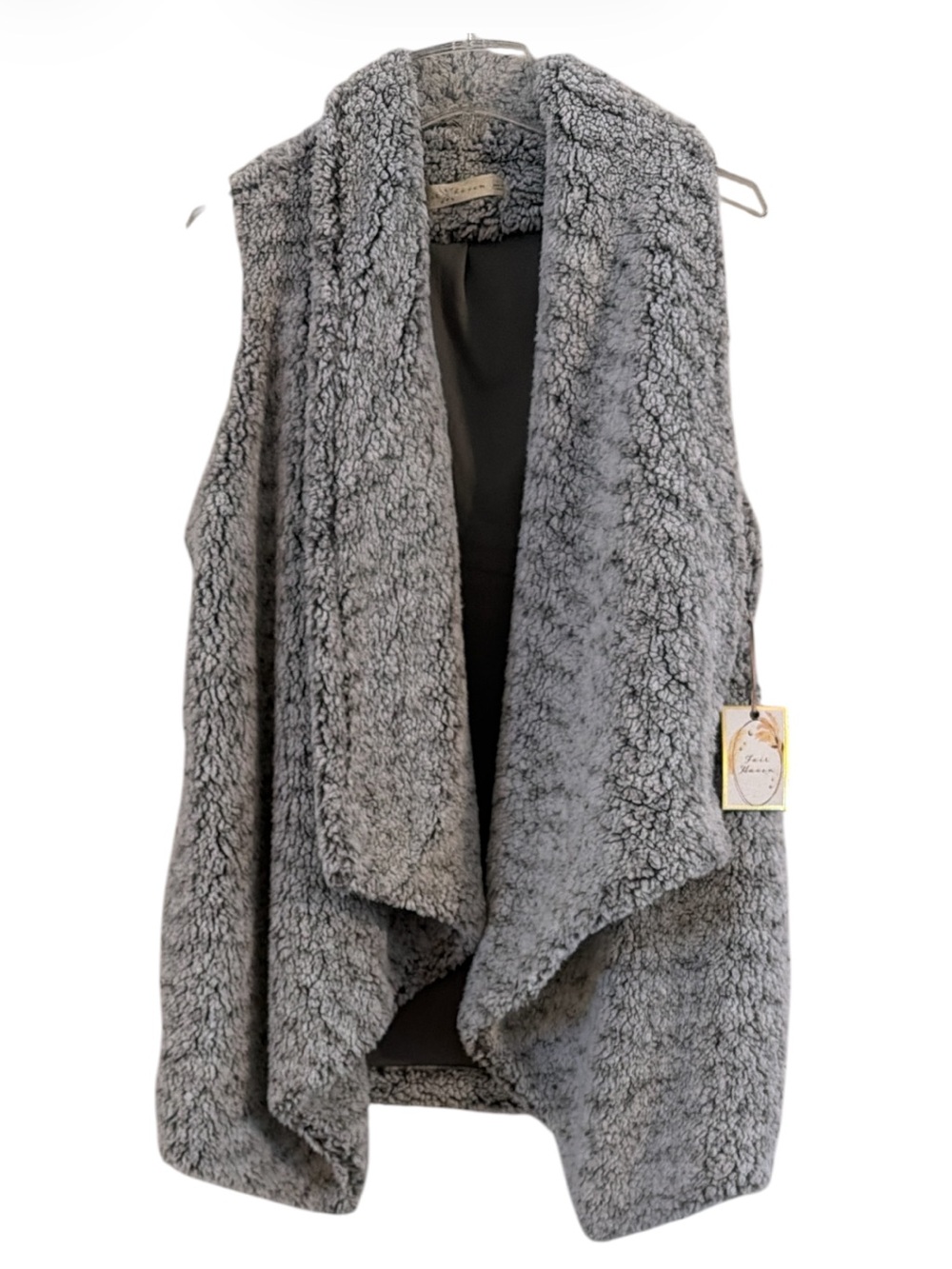 NWT Gray Faux Fur Sherpa Open Front Vest Large Gilet